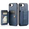 Per iPhone 16e Fierre Shann Oil Wax Cow Leather Card Holder Back Phone Case (Blu)