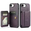 Per iPhone 16e Fierre Shann Oil Wax Pelle di mucca Porta carte Custodia per telefono posteriore (viola)