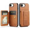 Per iPhone 16e Fierre Shann Oil Wax Pelle di mucca Porta carte Custodia per telefono posteriore (marrone)