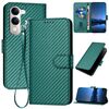 Per vivo Y29s 5G / Y04 4G Global YX0070 Custodia in pelle con fibbia in fibra di carbonio con cordino (verde scuro)