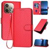 Per OPPO A5 Pro 5G YX0070 Custodia in pelle con fibbia in fibra di carbonio e cordino (rosso)