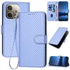 Per OPPO A5 Pro 5G YX0070 Custodia in pelle con fibbia in fibra di carbonio e cordino (viola chiaro)