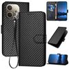 Per OPPO A5 Pro 5G YX0070 Custodia in pelle con fibbia in fibra di carbonio e cordino (nero)