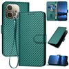 Per OPPO A5 Pro 5G YX0070 Custodia in pelle con fibbia in fibra di carbonio e cordino (verde scuro)