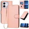 Per Honor 400 Lite YX0070 Custodia in pelle con fibbia in fibra di carbonio e cordino (rosa)