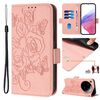 Custodia antifurto in pelle RFID con motivo a rose in rilievo per Xiaomi 15 Ultra (rosa)