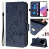 Custodia antifurto in pelle RFID con motivo a rose in rilievo per Xiaomi 15 Ultra (blu scuro)