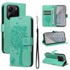 Per Redmi Note 14 4G Global 163,25 mm Custodia in pelle con motivo in rilievo albero e gatto (verde)