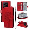 Per Redmi Note 14 4G Global 163,25 mm Custodia in pelle con motivo in rilievo albero e gatto (rosso)