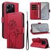 Per Redmi Note 14 4G 163,25 mm Custodia in pelle con motivo in rilievo di tarassaco (rosso)