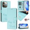 Custodia in pelle con stampa RFID e sorriso globale per OPPO A5 Pro 5G (verde menta)