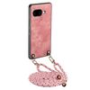 Per Google Pixel 9a Custodia per telefono in pelle vintage con retro in PC e tracolla (rosa)