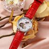 Orologio meccanico completamente automatico Dulunwe 6023C impermeabile 30m, colore: pelle naturale rossa
