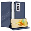 Per OPPO Reno12 5G Custodia per telefono in pelle retrò con portafoglio multifunzionale in rilievo (blu scuro)