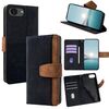 Per iPhone 16e Custodia per telefono con blocco RFID in pelle con cuciture colorate (nero)