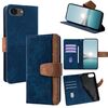 Per iPhone 16e Custodia per telefono con blocco RFID in pelle con cuciture colorate (blu)