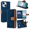 Per iPhone 15 Plus Custodia per telefono con blocco RFID in pelle con cuciture colorate (blu)