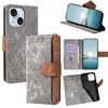 Per iPhone 15 Plus Custodia per telefono con blocco RFID in pelle con cuciture colorate (grigio)