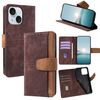 Per iPhone 15 Custodia per telefono con blocco RFID in pelle con cuciture colorate (marrone)