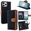 Per iPhone 13 Pro Max Custodia per telefono con blocco RFID in pelle con cuciture colorate (nero)