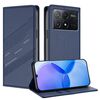 Custodia per telefono in pelle retrò con portafoglio multifunzionale in rilievo per Redmi K70E (blu scuro)