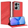 Custodia per telefono in pelle retrò con portafoglio multifunzionale in rilievo per Redmi Note 13 Pro 4G (rossa)