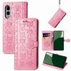 Per Fujitsu Arrows We2 / F-52E Custodia in pelle goffrata con motivo gatto e cane (rosa)