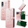 Per Fujitsu Arrows We2 / F-52E Custodia in pelle goffrata con motivo gatto e cane (oro rosa)