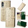 Per Fujitsu Arrows We2 / F-52E Custodia in pelle goffrata con motivo gatto e cane (oro)