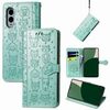Per Fujitsu Arrows We2 / F-52E Custodia in pelle goffrata con motivo gatto e cane (verde)