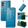 Per Fujitsu Arrows We2 Plus / F-51E Custodia in pelle goffrata con motivo gatto e cane (blu)