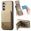 For Samsung Galaxy S22+ 5G Twill Fabric Leather Vertical Flip RFID Card Bag Phone Case(Khaki)