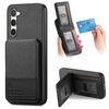 For Samsung Galaxy S22+ 5G Twill Fabric Leather Vertical Flip RFID Card Bag Phone Case(Black)