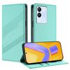 Per vivo V29e 5G / Y200 5G Custodia per telefono in pelle retrò con portafoglio multifunzionale in rilievo globale (verde menta)