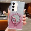 Per Samsung Galaxy S22 Mirror Holder Glitter MagSafe Custodia per telefono (rosa)