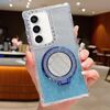 Per Samsung Galaxy S23 FE Mirror Holder Glitter MagSafe Custodia per telefono (blu)