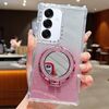 Per Samsung Galaxy S24+ / S25+ Mirror Holder Glitter MagSafe Custodia per telefono (rosa)