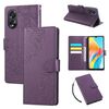 Custodia in pelle con 3 slot per carte di credito e motivo a fiori di rosa per OPPO A38 4G / A18 (viola scuro)