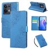 Custodia in pelle con 3 slot per carte di credito e motivo a fiori di rosa per OPPO Reno8 5G (blu)