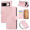 Custodia in pelle con 3 slot per carte di credito e motivo a fiori di rosa per Google Pixel 8 (rosa)