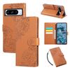 Per Google Pixel 8 Pro Custodia in pelle con 3 slot per carte e motivo a fiori rosa in rilievo (marrone)
