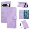 Custodia in pelle con 3 slot per carte di credito e motivo a fiori di rosa per Google Pixel 8 Pro (viola)