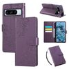 Custodia in pelle con 3 slot per carte di credito e motivo a fiori di rosa per Google Pixel 8 Pro (viola scuro)