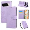 Per Google Pixel 9 / 9 Pro Custodia in pelle con 3 slot per carte e motivo a fiori di rosa (viola)