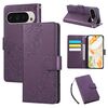 Per Google Pixel 9 / 9 Pro Custodia in pelle con 3 slot per carte e motivo a fiori di rosa (viola scuro)