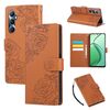 Custodia in pelle con 3 slot per carte di credito e motivo a rose in rilievo per Realme C65 4G (marrone)