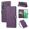 Custodia in pelle con 3 slot per carte di credito e motivo a rose in rilievo per Realme C65 4G (viola scuro)