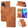 Custodia in pelle con 3 slot per carte di credito e motivo a fiori di rosa per Realme C25 / C12 / C15 (marrone)