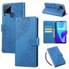 Custodia in pelle con 3 slot per carte di credito e motivo a fiori di rosa per Realme C25 / C12 / C15 (blu)