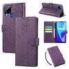 Custodia in pelle con 3 slot per carte di credito e motivo a fiori di rosa per Realme C25 / C12 / C15 (viola scuro)